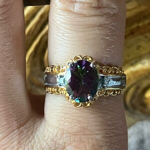Mystic Topaz Moissanite Sterling Silver Ring Size 8